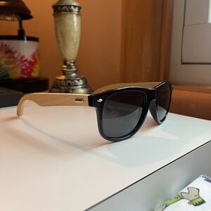 Wayfarer style black wooden sunglasses